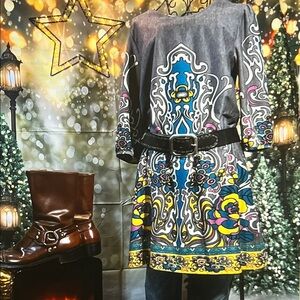 👗 Funky People – Knee-Length Printed Dress — Gray/Multi — Sz Large